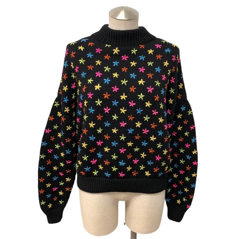 Jonathan Cohen Sweater Womens M Black Multicolor Star Pattern Jumper